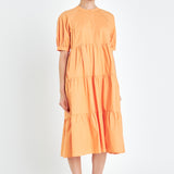 Short Puff Sleeve Midi Dress