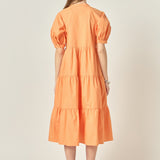 Short Puff Sleeve Midi Dress