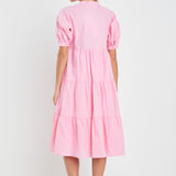 Short Puff Sleeve Tiered Midi Dress