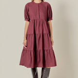 Short Puff Sleeve Midi Dress