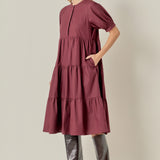 Short Puff Sleeve Midi Dress