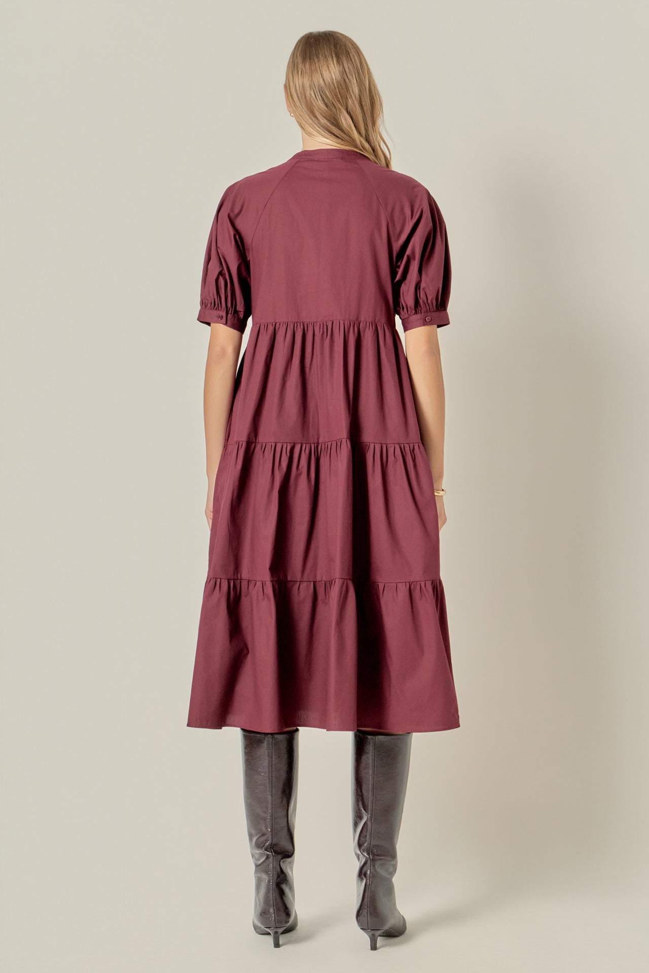 english factory short puff sleeve midi dress Short Puff Sleeve Midi Dress English Factory