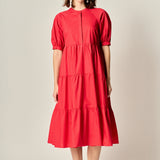 Short Puff Sleeve Midi Dress