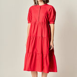 Short Puff Sleeve Midi Dress