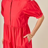 Short Puff Sleeve Midi Dress