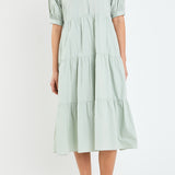 Short Puff Sleeve Midi Dress With Pockets