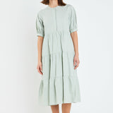 Short Puff Sleeve Midi Dress With Pockets