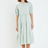 Short Puff Sleeve Midi Dress With Pockets