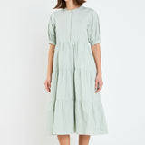 Short Puff Sleeve Midi Dress With Pockets