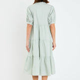 Short Puff Sleeve Midi Dress With Pockets