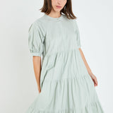 Short Puff Sleeve Midi Dress With Pockets