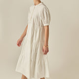 Short Puff Sleeve Midi Dress With Pockets