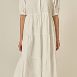 Short Puff Sleeve Midi Dress With Pockets