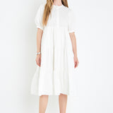 Short Puff Sleeve Midi Dress With Pockets