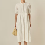 Short Puff Sleeve Midi Dress With Pockets