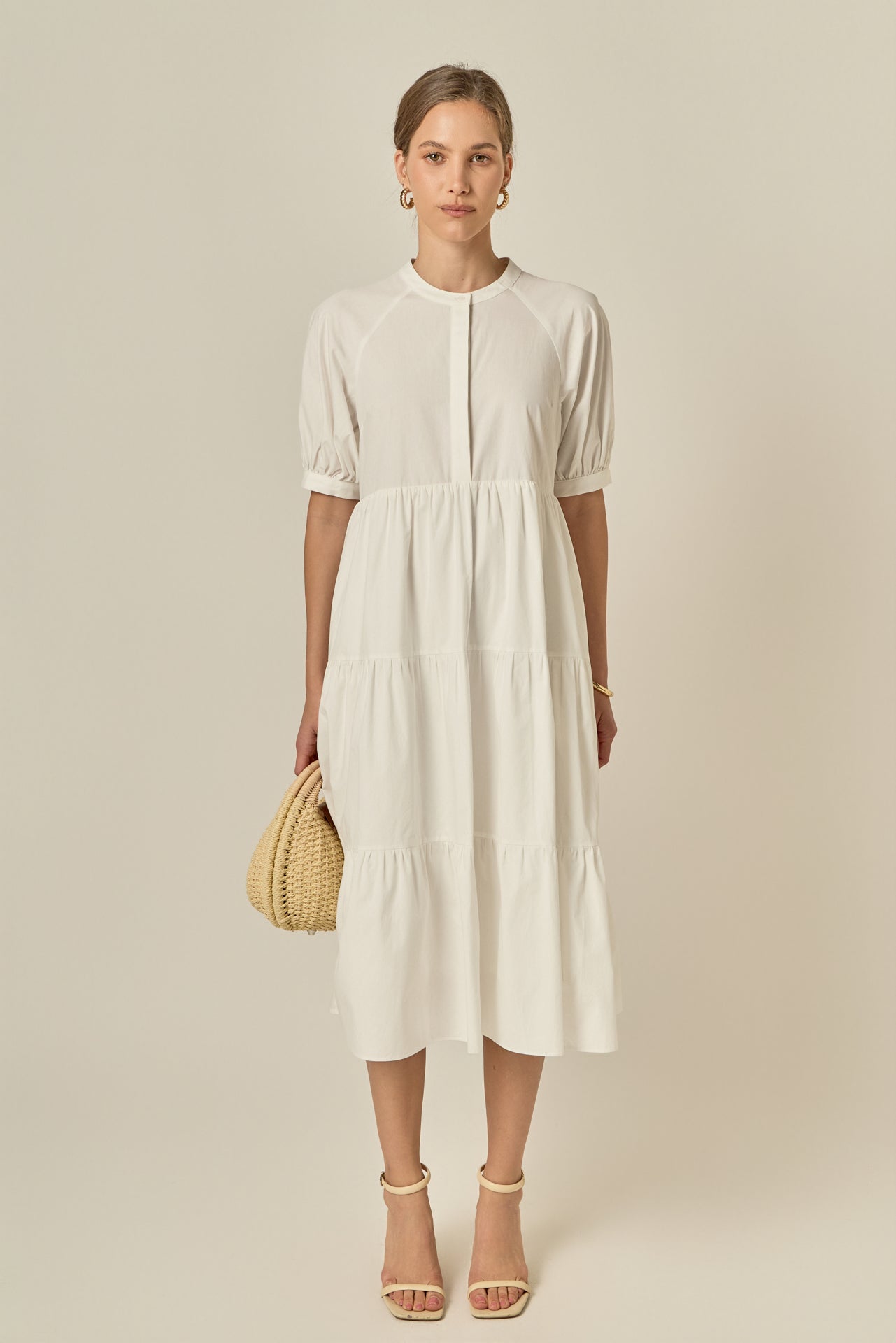 Short Puff Sleeve Midi Dress With Pockets – English Factory