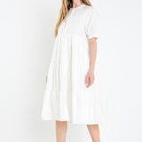 Short Puff Sleeve Midi Dress With Pockets