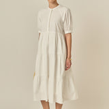 Short Puff Sleeve Midi Dress With Pockets