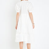 Short Puff Sleeve Midi Dress With Pockets
