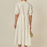 Short Puff Sleeve Midi Dress With Pockets