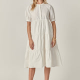 Short Puff Sleeve Midi Dress With Pockets