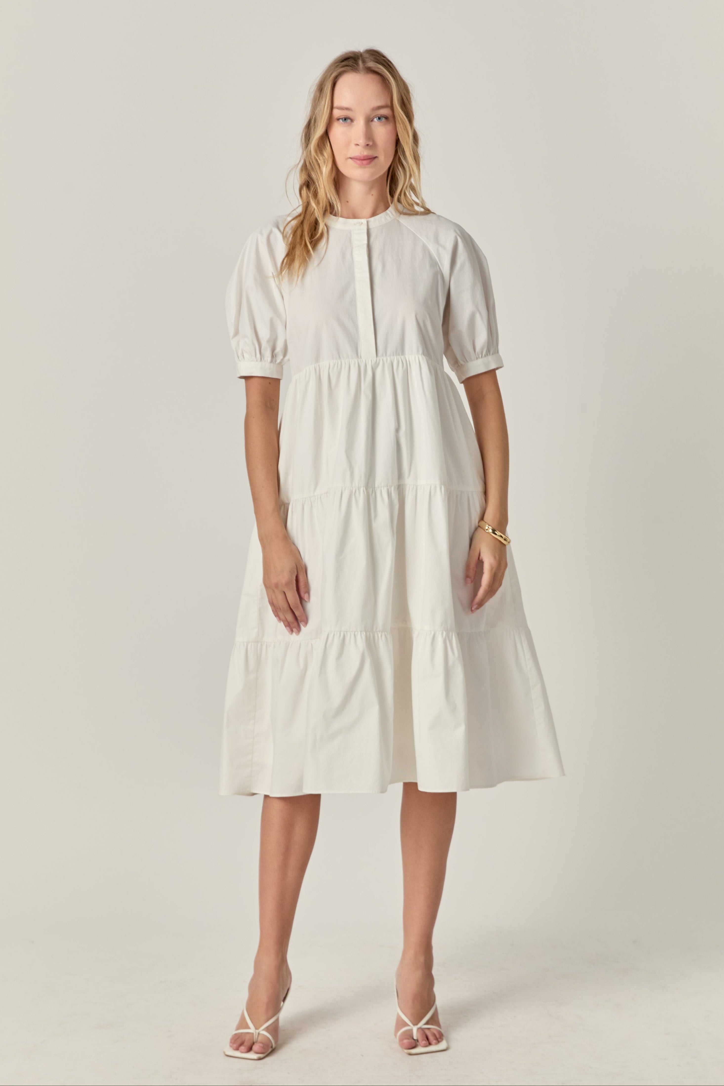 English Factory - Short Puff Sleeve Midi Dress White / L English Factory - Short Puff Sleeve Midi Dress White / L