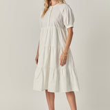 Short Puff Sleeve Midi Dress With Pockets