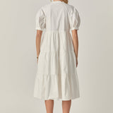 Short Puff Sleeve Midi Dress With Pockets