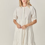 Short Puff Sleeve Midi Dress With Pockets