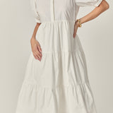 Short Puff Sleeve Midi Dress With Pockets