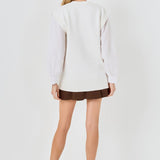 Knit and Poplin Combo Cardigan