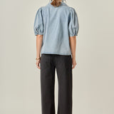 Deep V-Neck Button Up Denim Shirt