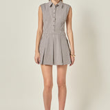 Gingham Pleated Shirt Mini Dress