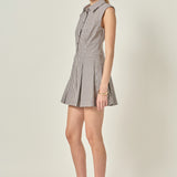 Gingham Pleated Shirt Mini Dress