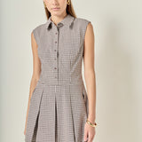 Gingham Pleated Shirt Mini Dress