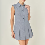 Gingham Pleated Shirt Mini Dress