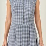 Gingham Pleated Shirt Mini Dress