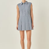 Gingham Pleated Shirt Mini Dress