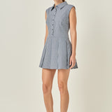 Gingham Pleated Shirt Mini Dress