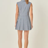 Gingham Pleated Shirt Mini Dress