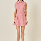 Gingham Pleated Shirt Mini Dress