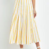 Stripe Poplin Pleated Maxi Skirt