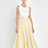 Stripe Poplin Pleated Maxi Skirt