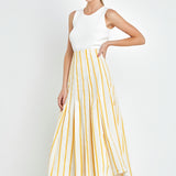 Stripe Poplin Pleated Maxi Skirt