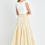 Stripe Poplin Pleated Maxi Skirt