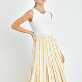 Stripe Poplin Pleated Maxi Skirt