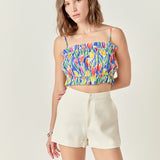 Floral Print Ruffled Cropped Top