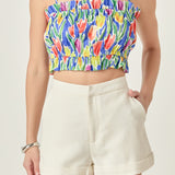 Floral Print Ruffled Cropped Top