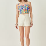 Floral Print Ruffled Cropped Top