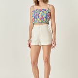 Floral Print Ruffled Cropped Top